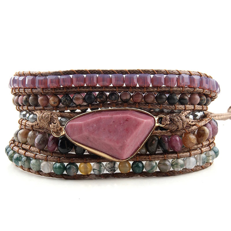 Fashion Bohemian Jewelry Triangle Natural Stones Charm er 5 Strands Mix Handmade Wrap Bracelets Festival Gift 250318