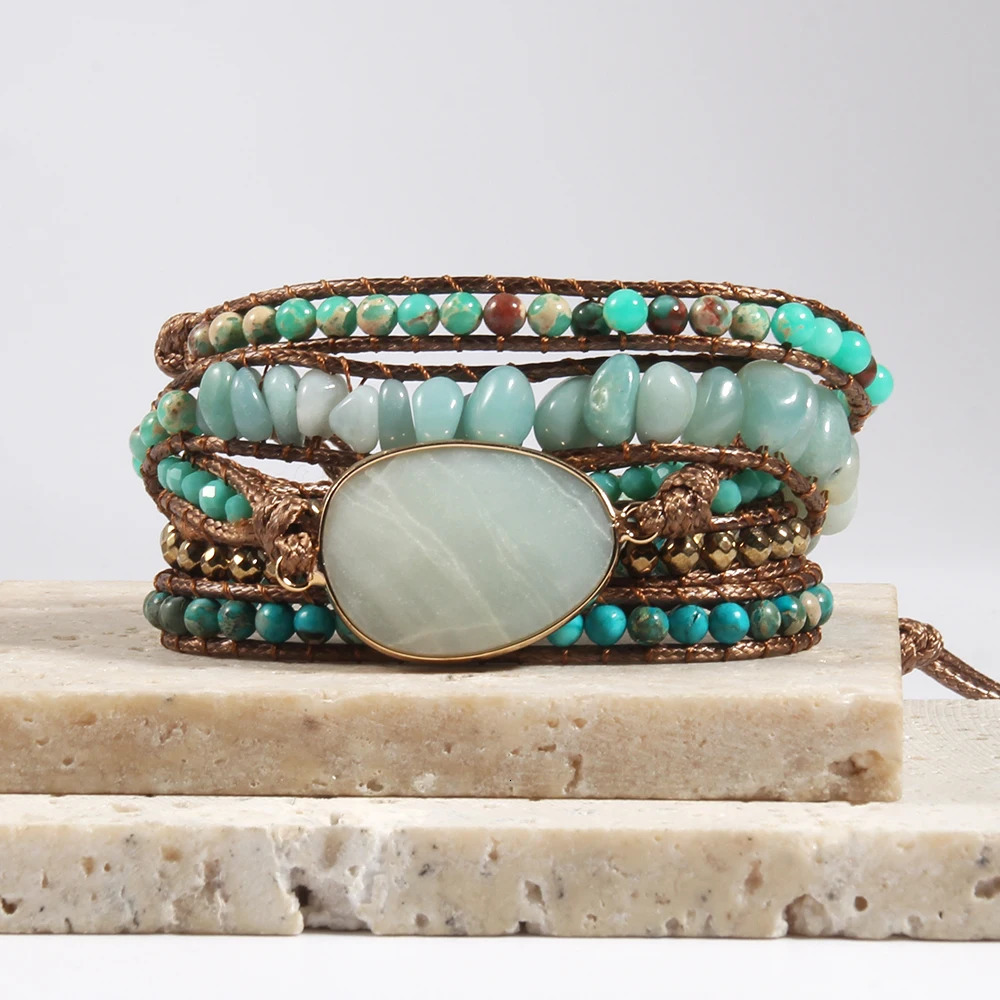 Fashion Handma Bohemian Jewelry Boho Bracelet Mixed Natural Stones Charm 5 Strands Wrap Bracelets Gift 250318