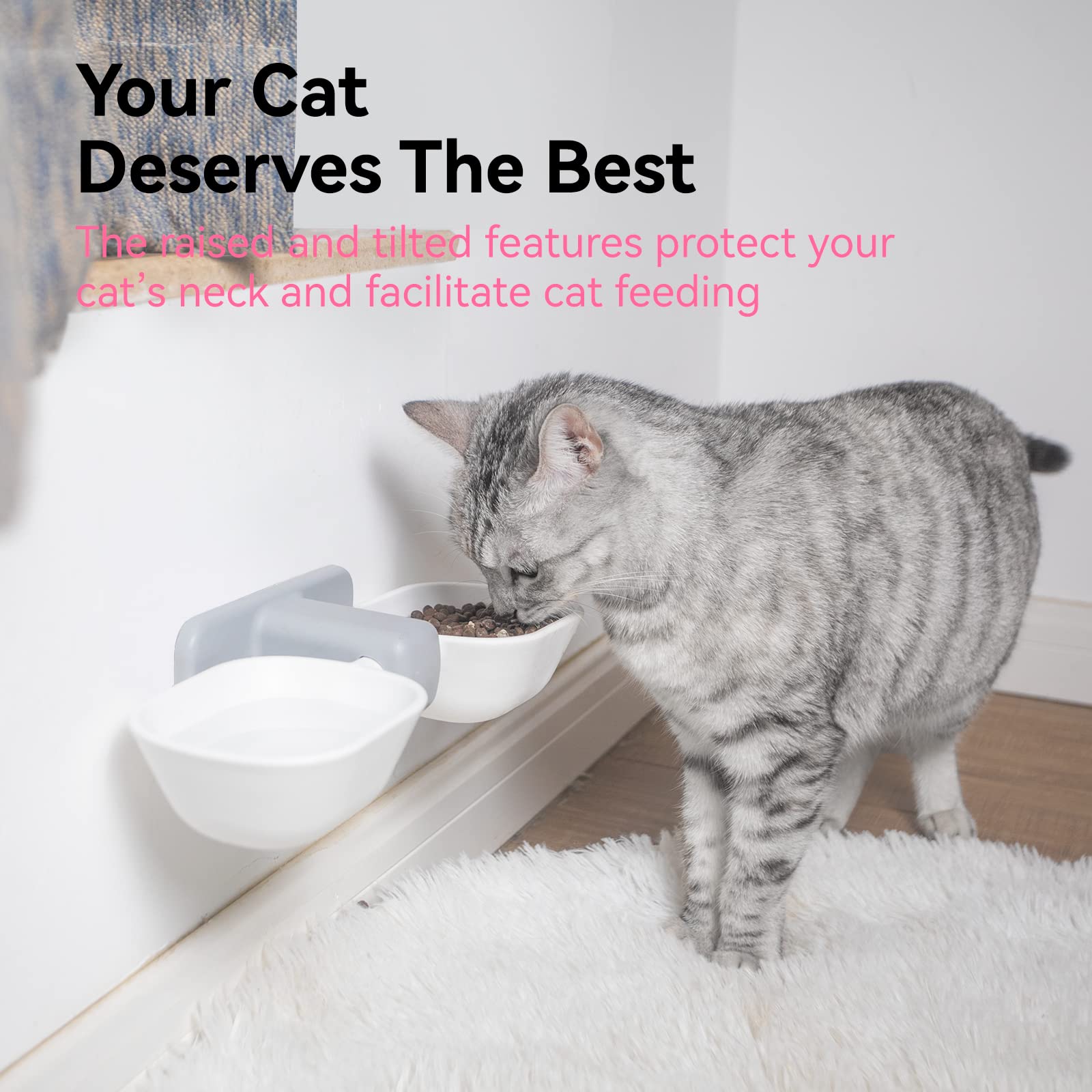 Hanging Pet Feeding System for Cats & Dogs Wall Mountable No Spill Food and Water Bowls