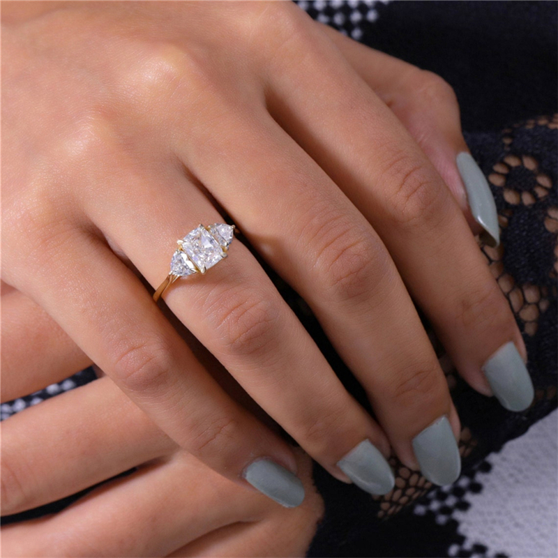 Jewelry 1.0 Carat Radiant Cut Lab Diamond Engagement Ring For Women 14K Real Gold Two Heart Wedding Womens Gold Ring Fashion Design HPHT Diamond