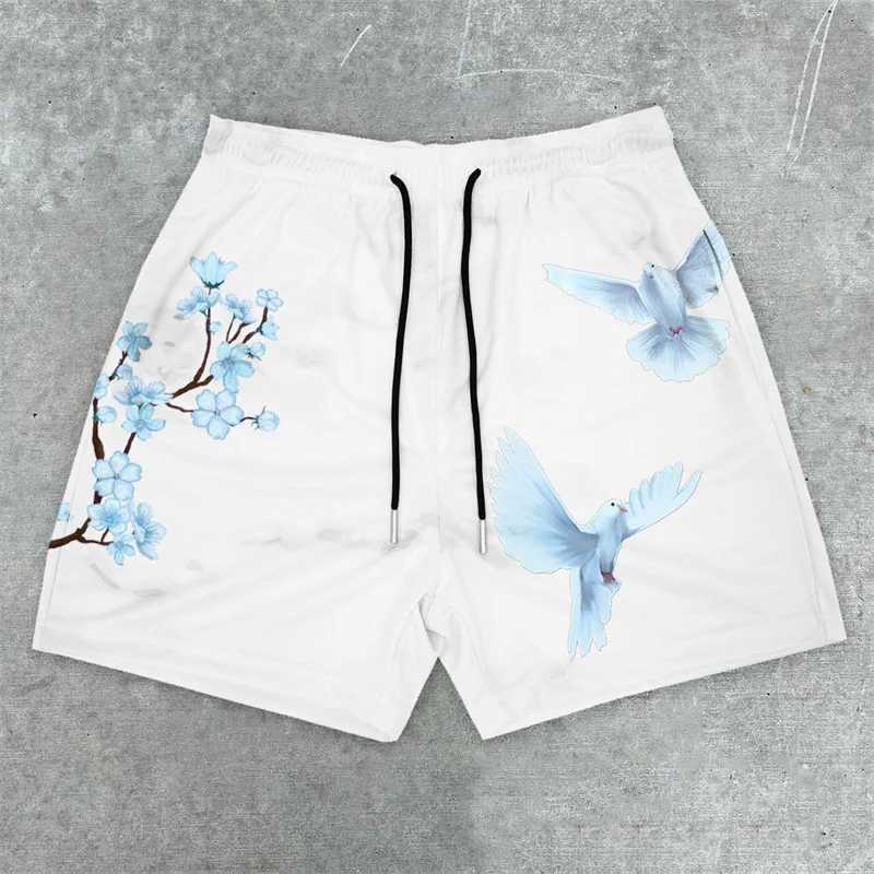 Pigeon print mens sports shorts womens quick drying with pocket gym exercise fitness training running active track and field shorts W250324