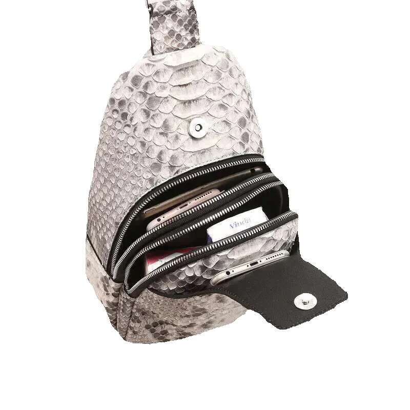 Genuine Exotic Men's Small Serpentine Chest Real True Leather Unisex Style Cross Shoulder Messenger Bag