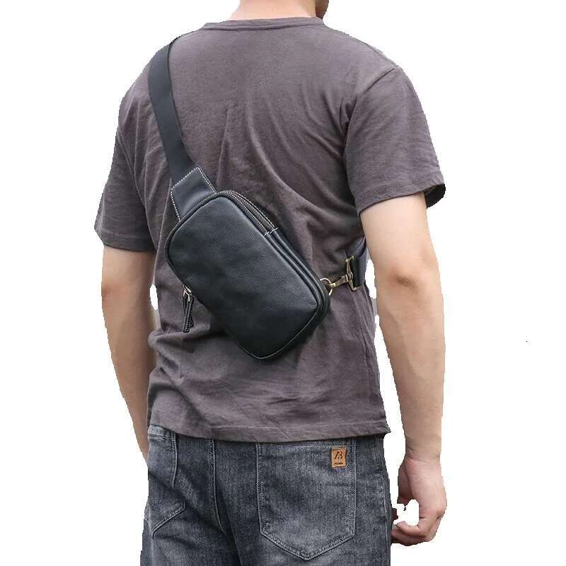 LUOKIR Men's Genuine Leather Chest Bag Cowhide Crossbody Simple Outdoor Small Backpack Casual Fashion Shoulder Sg Bags