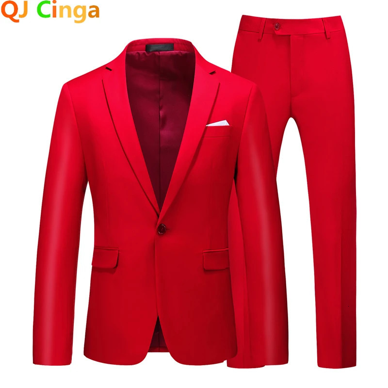 Red Formal Suit 2 Piece Sets for Men Wedding Party Dress Coat and Pants Big Size Terno Masculino Black White Blue Costume Homme 250325