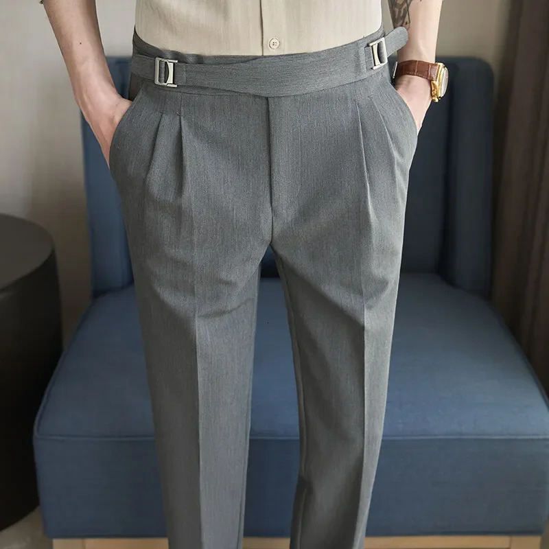 Spring Autumn Smart Casual Suit Pants Men Solid Color Slim Fit Office Fomal Wedding Party Dress Pants Mens White Suit Trousers 250325