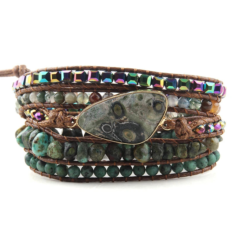 Fashion Bohemian Jewelry Triangle Natural Stones Charm er 5 Strands Mix Handmade Wrap Bracelets Festival Gift 250318