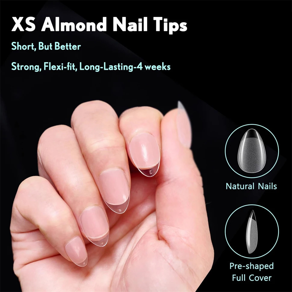600 pieces of soft gel X nail tip supplies for acrylic nail gel full cover false nail tip ultra short almond nail tip square medium 250324