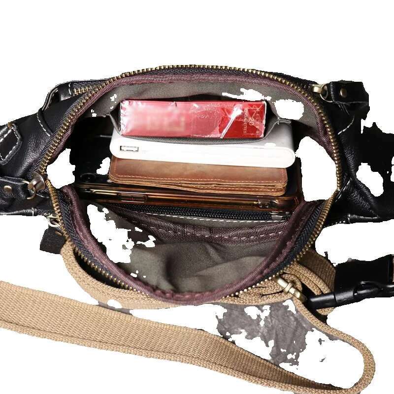 ROOG Stylish Black Genuine Leather Chest Versatile Multi-Pocket Casual Waist Bag | Great For Travel And Everyday Use