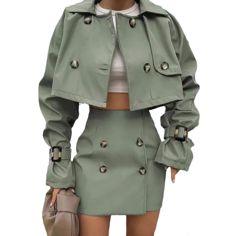 2024 Autumn Elegant Long Sleeve Short Top With High Waist Mini Skirt Set Fashionable