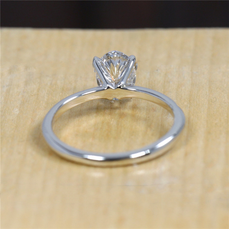 Jewelry Fashion Simple Design Real Gold Ring 1.0 Carat Oval Shape Lab Grown Diamond Engagement Ring For Women 14K White Gold
