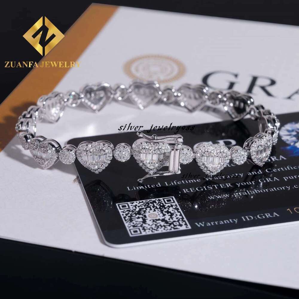 Fine Jewelry Woman Trendy Sier Rhodium Plated Iced Out Heart Shape Moissanite Tennis Bracelet