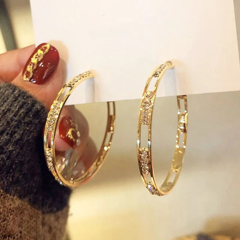 Charm Fashion Gold Geometric Hollow Circular Ring Earrings Stainless Steel Zircon Pendant Party Jewelry Gift 250313