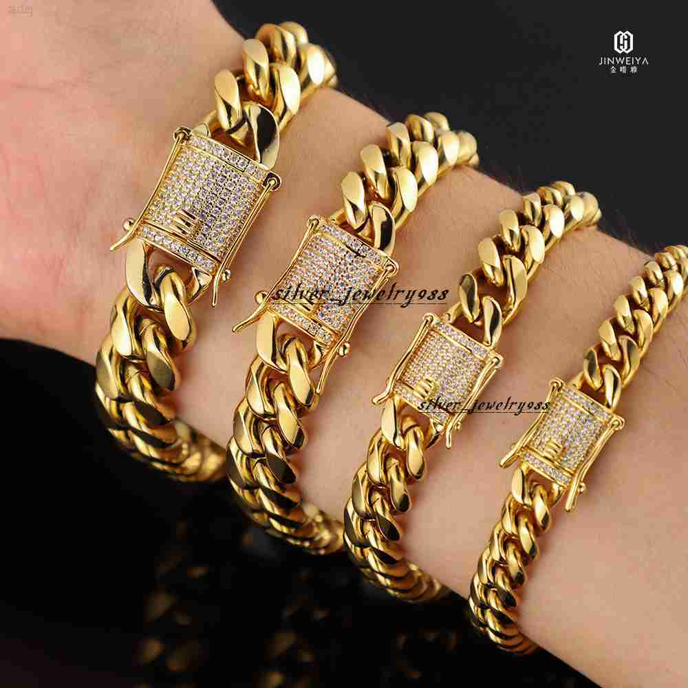 Jwy Wholesale Hip Hop Bracelet 18k Solid Gold Plated Miami Men Gold Chain Cuban Link Bracelet