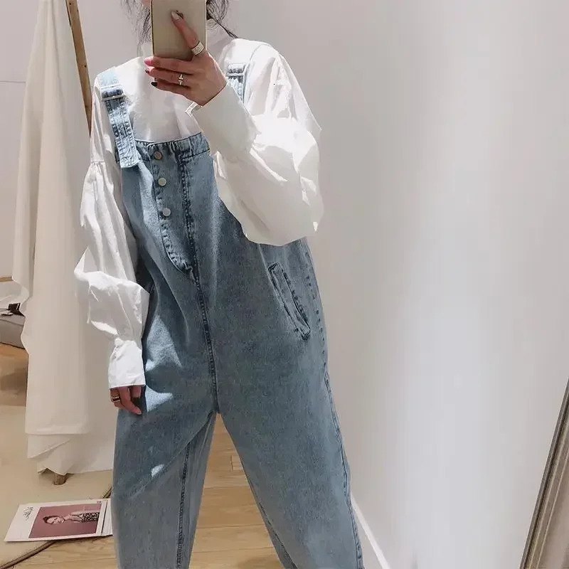 2025 Korean Street Clothing Denim jumpsuit Womens Loose Cute Casual Fashion Girls Maxi Blue Jeans Overalls S2XL 250324