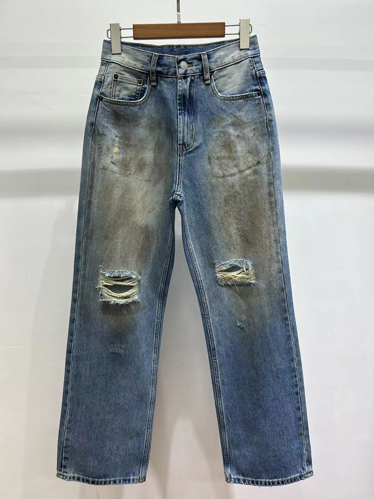 womens Nordic minimalist high waisted loose straight leg dirty pants nostalgic ripped jeans Z260313