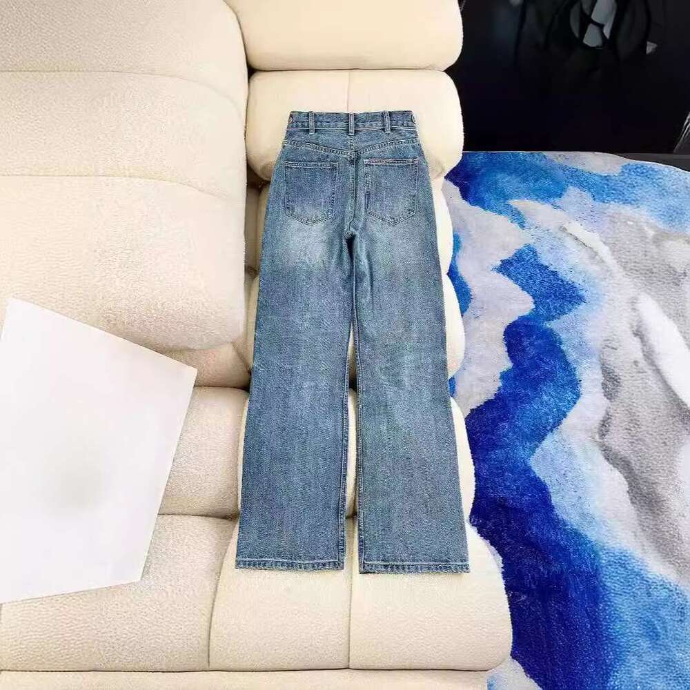 High End Spring New Pants Chain High Waist Slimming Wide Straight Leg Jeans For Women B5