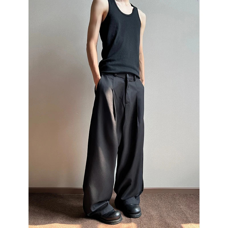 Grey black suit pants mens oversized fashionable social mens dress pants Korean loose wide leg pants mens office pants 250321