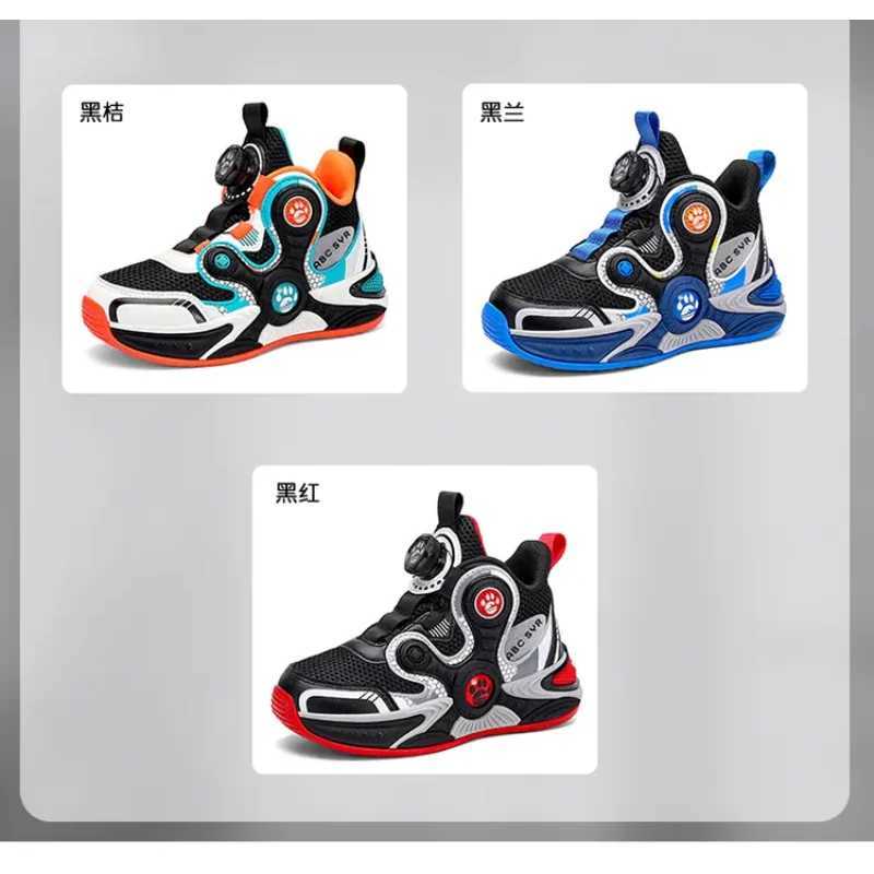 2025 Spring New Mesh Breathable Rotating Buckle Childrens Sports and Leisure Shoes Basketball Shoes 29-39 Childrens Sports Shoes W250324
