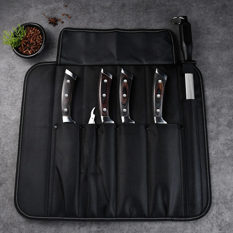 Kitchen Cooking Chef Knife Roll Bag Suitcase Portable Durable Storage 6 Bags Black Tool Holder 250324