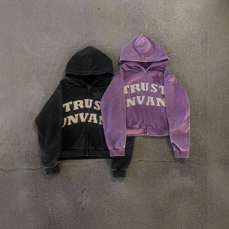 Fashion Letter Splicing Embroidered Zipper Men's and Women's American Couple's Loose Hoodie gift for man