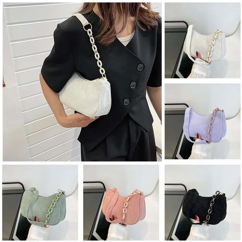 2025 New Retro Handbag Corduroy Designer Fashion Underarm Bag Casual Women's Handbag Single Shoulder Zipper Bag3