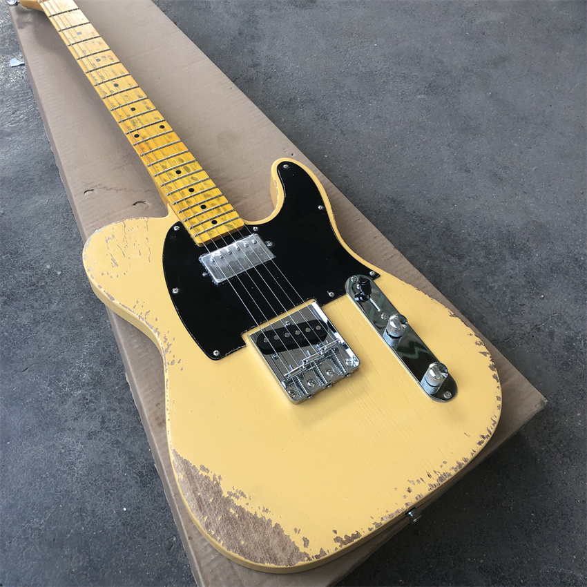 High quality heavy relic light yellow electric guitar