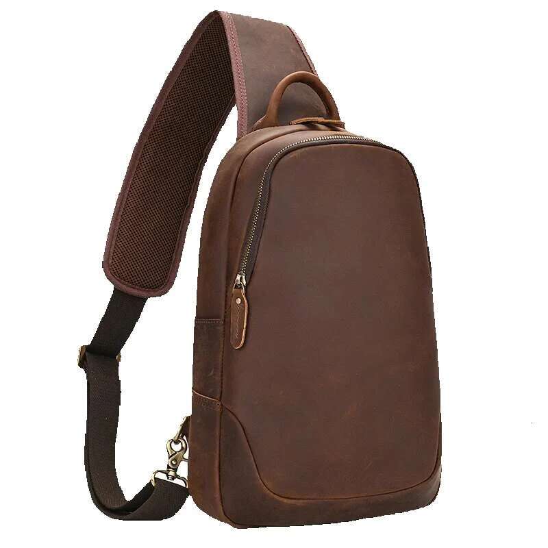 Men's Bags Leather Packs Chest Pack Usb Cable Crossbody Outdoor Sports Bagpack Single Shoulder Anti Theft Bag Male
