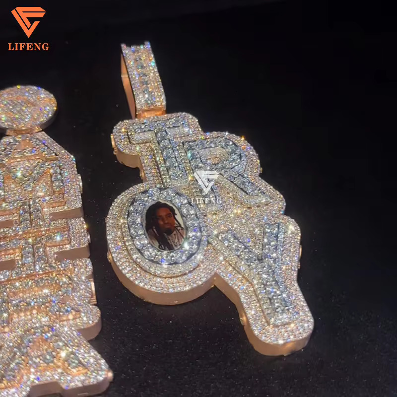 Fine Jewelry Hot Design Custom 3D Iced Name Moissanite Pendant Charm Iced Two Tone VVS Moissanite Hiphop Men Letters Pendant