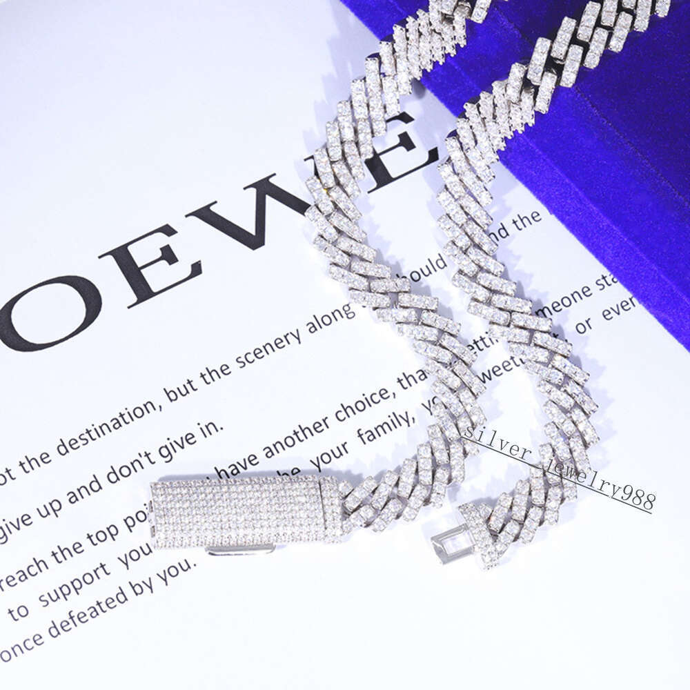 Hip Hop Jewelry 10mm Wide Single Row Vvs Moissanite Diamond Iced Out Silver Cuban Link Chain Necklace