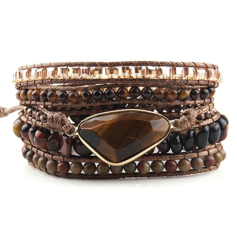 Fashion Bohemian Jewelry Triangle Natural Stones Charm er 5 Strands Mix Handmade Wrap Bracelets Festival Gift 250318