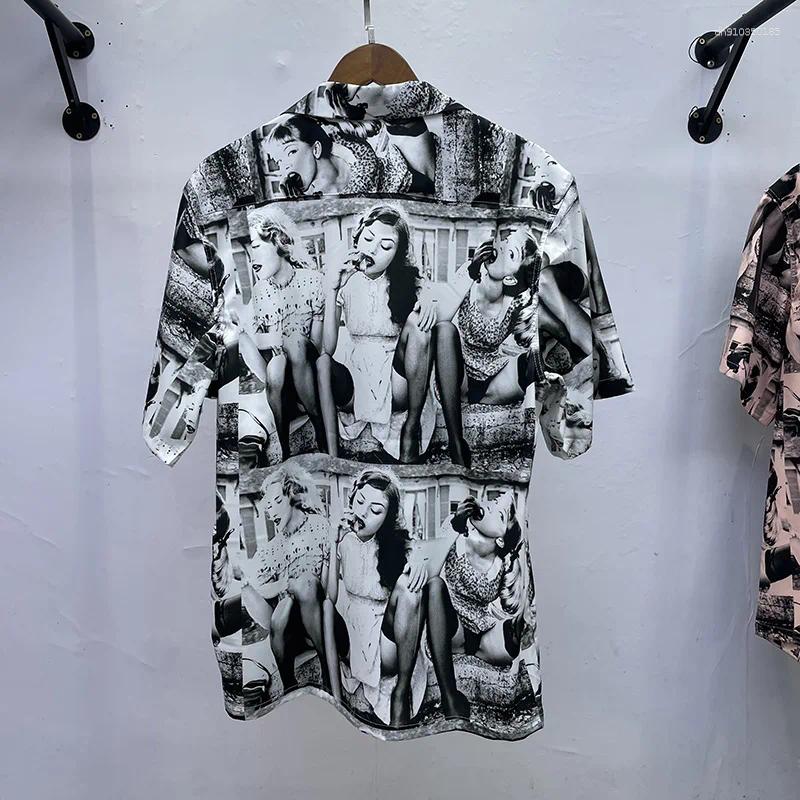 Mens Casual Shirts Pink Grey Blue 2025 Print Lapel Short Sleeve WACKO MARIA Shirt Men Woman Streetwear Fashion Summer Top