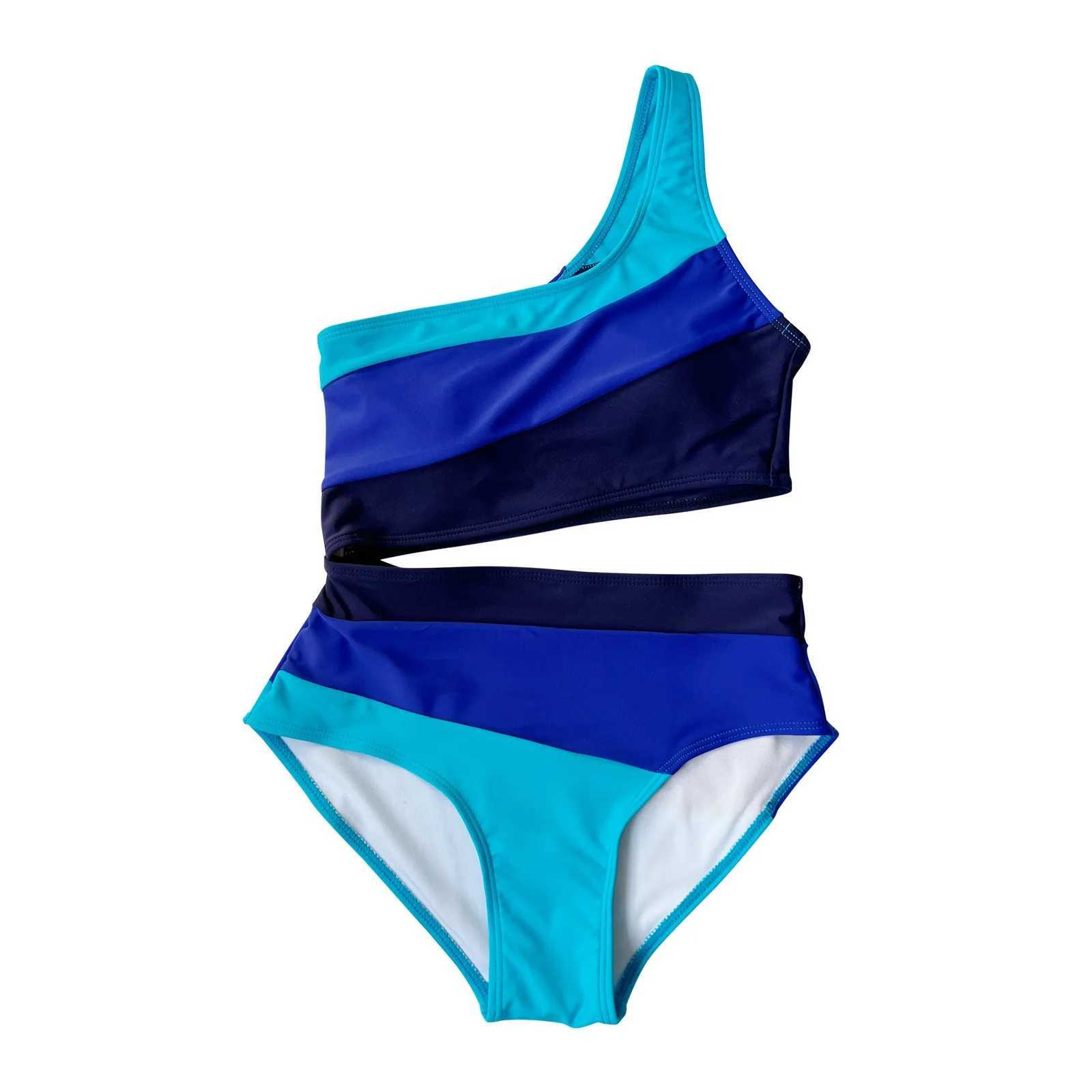 Single shoulder swimsuit cut color block bikini set womens color block high waist swimsuit sports swimsuit 2024 trendXJ250324