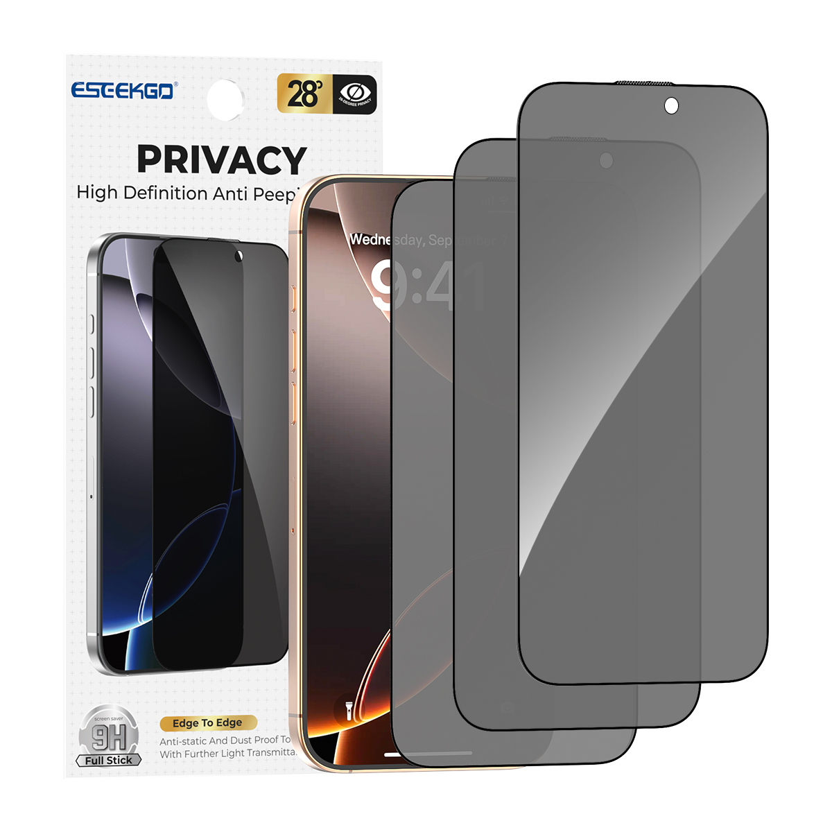 USA STOCK ESEEKGO TGP-03 Anti Spy Privacy Glass for iPhone 16 Pro Max 16 Plus 15 14 13 Screen Protector Tempered Glass Full Cover edge to edge with 10