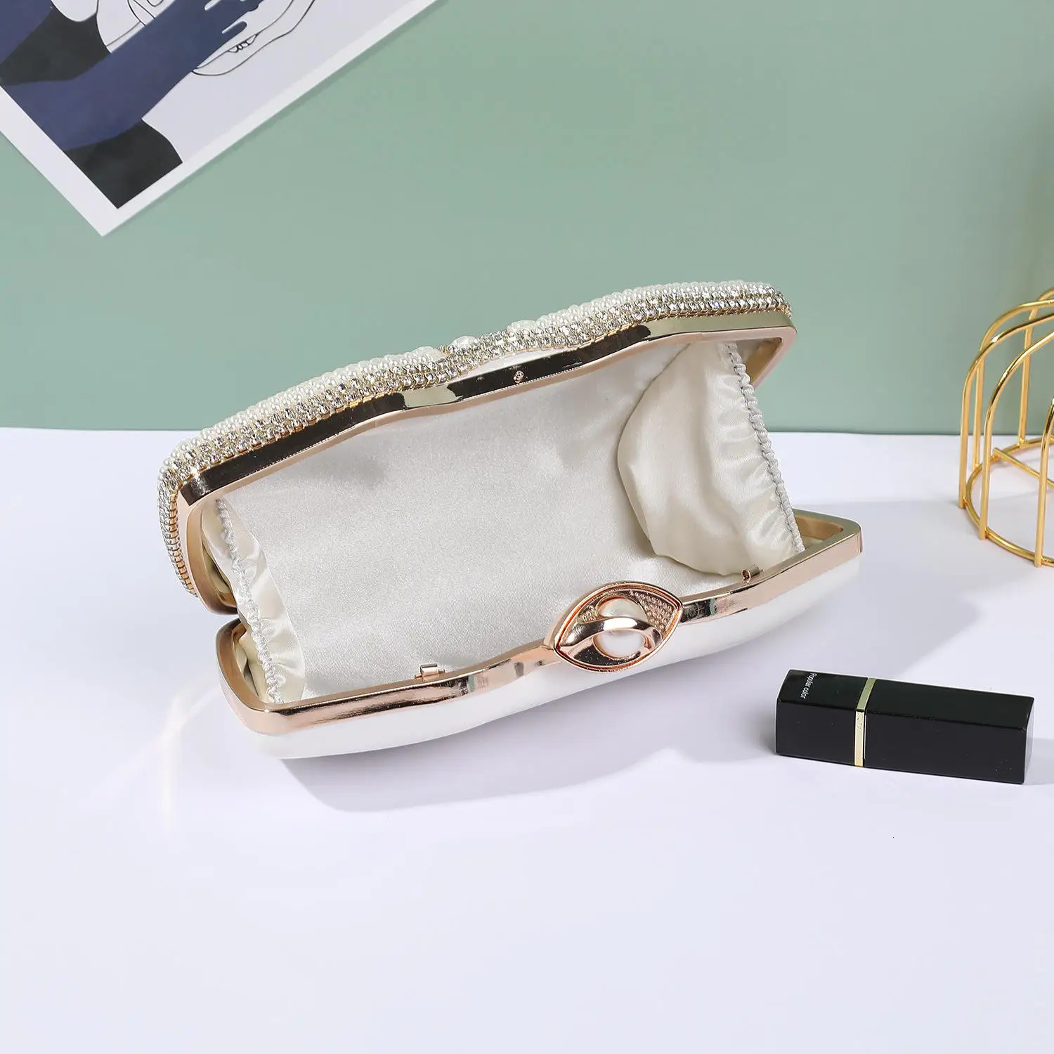 Water Diamond Night Bag Chain Clutch Bag Set Diamond Pearl Single Shoulder Used for Wedding Party Dress Made of Crystal 250320