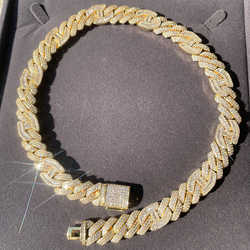 Custom Copper Material 15mm Wide 5a Quality Cz Diamond Necklace Brass Cuban Link Mans Chain