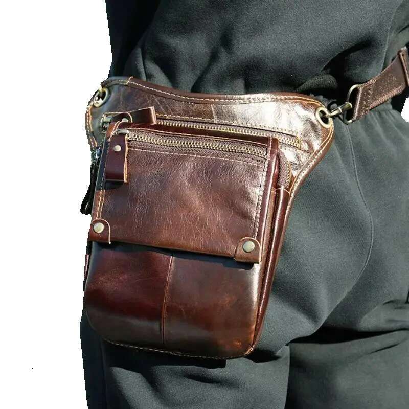 Men Genuine Leather Fanny Pack Waist Bag Leg Belt Sport Thigh