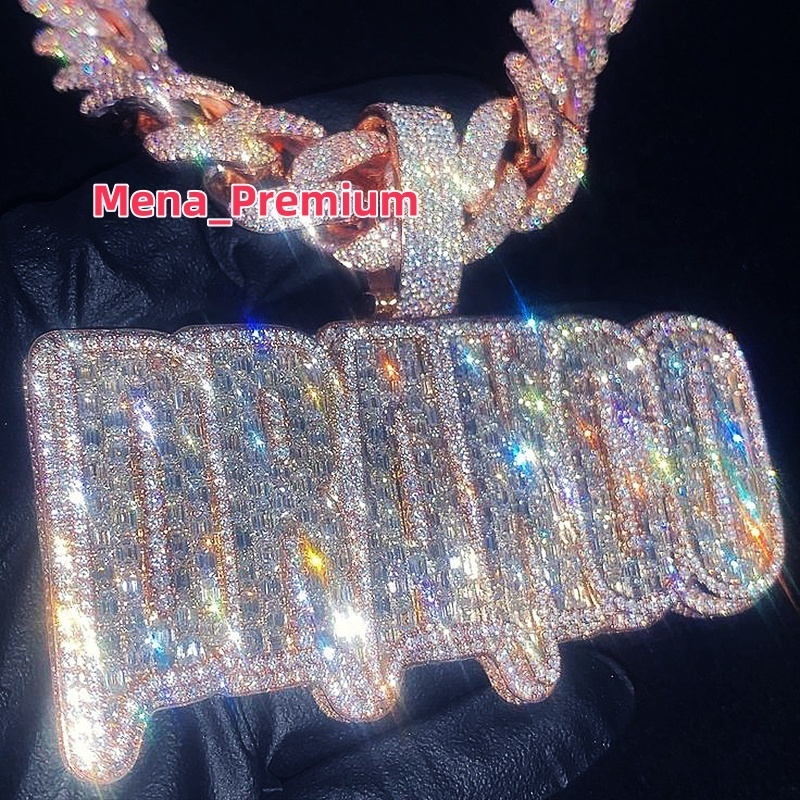 2025 Hiphop Jewelry Iced Out Vvs Mossanite Pendant Iced Out Custom Jewelry 925 Sterling Silver Large Moissanite Big Pendant