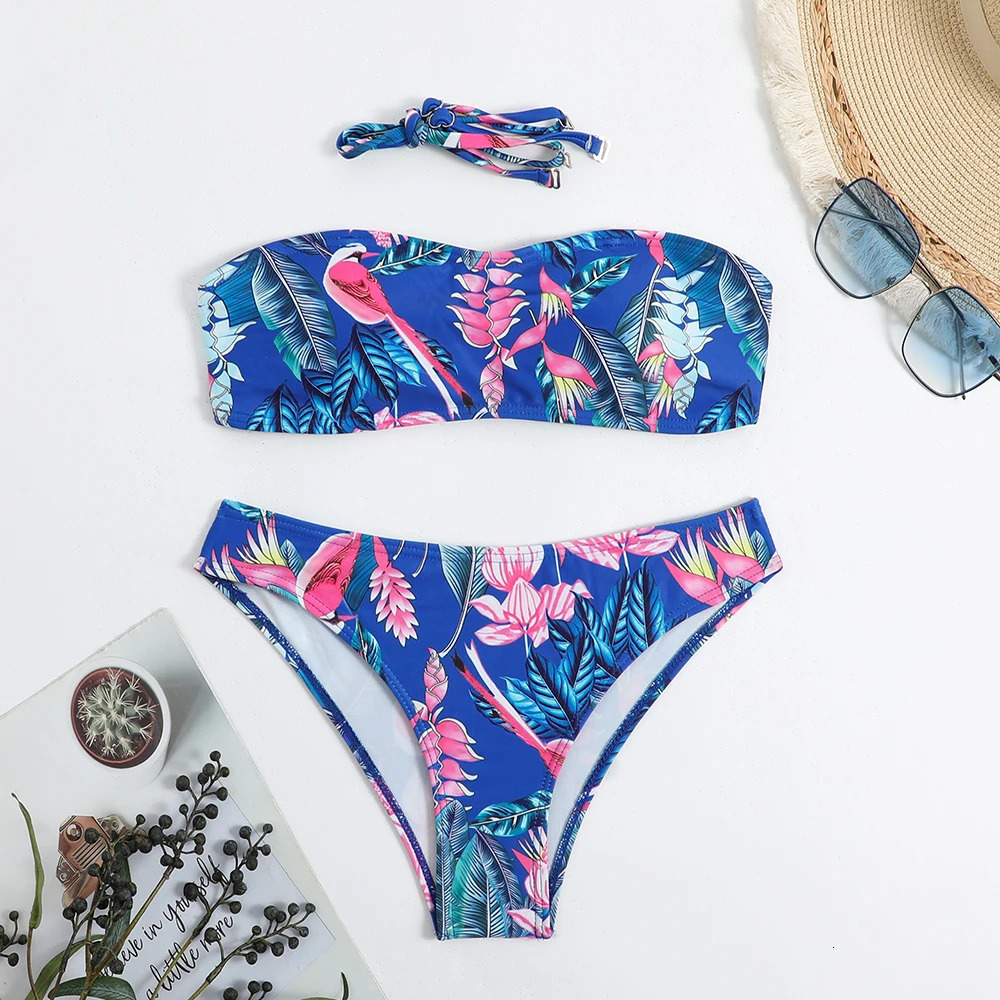 2024 Printed Strapless Two Piece Bikini Set Womens Swimsuit 250321
