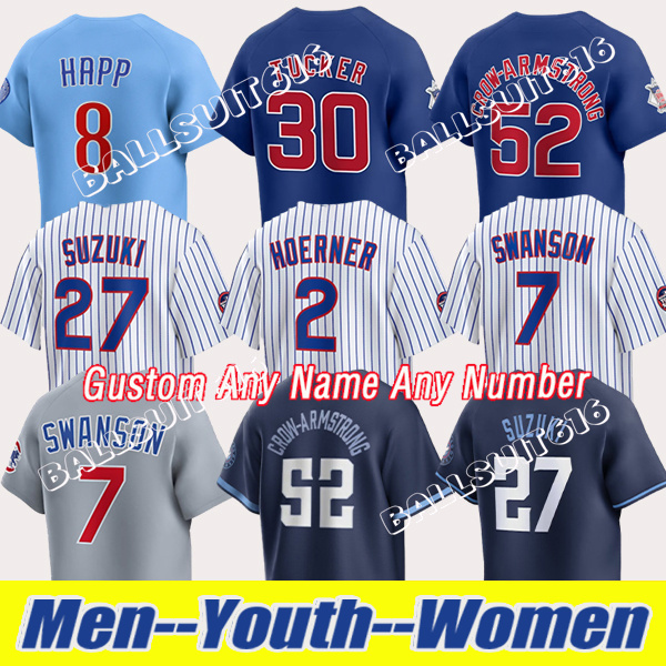 Cubs Jersey Crow-Armstrong Seiya Suzuki Dansby Swanson Ian Happ Shota Imanaga Kyle Tucker Cody Bellinger Justin Steele ChiIcago Baseball Jerseys