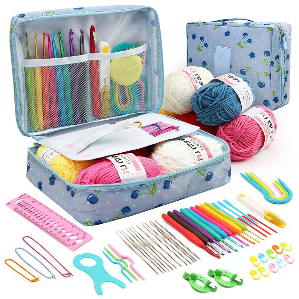 59Pcs/set DIY beginner crochet hook kit crochet hook set with storage bag material package portable sewing knitting and storage tools 250324