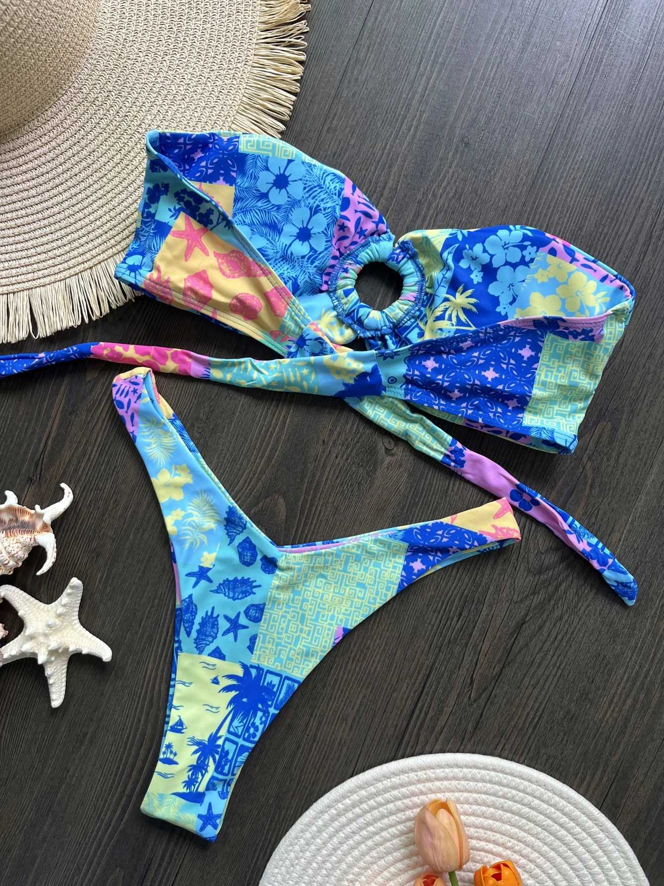 Sexy color printed Bandeau bikini Fa swimsuit womens swimsuit two-piece bikini swimsuit bathroom swimsuitXJ250324