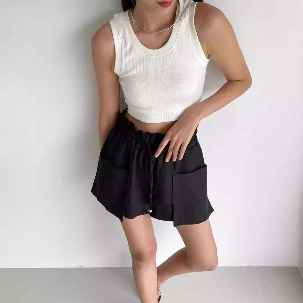 Short Solid Color Embroidered Suspender Fashionable Slimming Thread Vest For Women B5