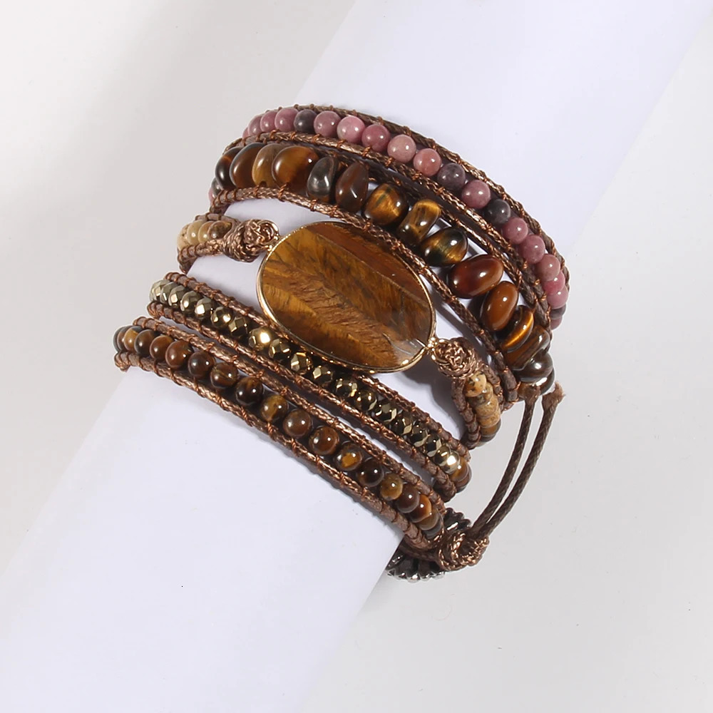 Fashion Handma Bohemian Jewelry Boho Bracelet Mixed Natural Stones Charm 5 Strands Wrap Bracelets Gift 250318