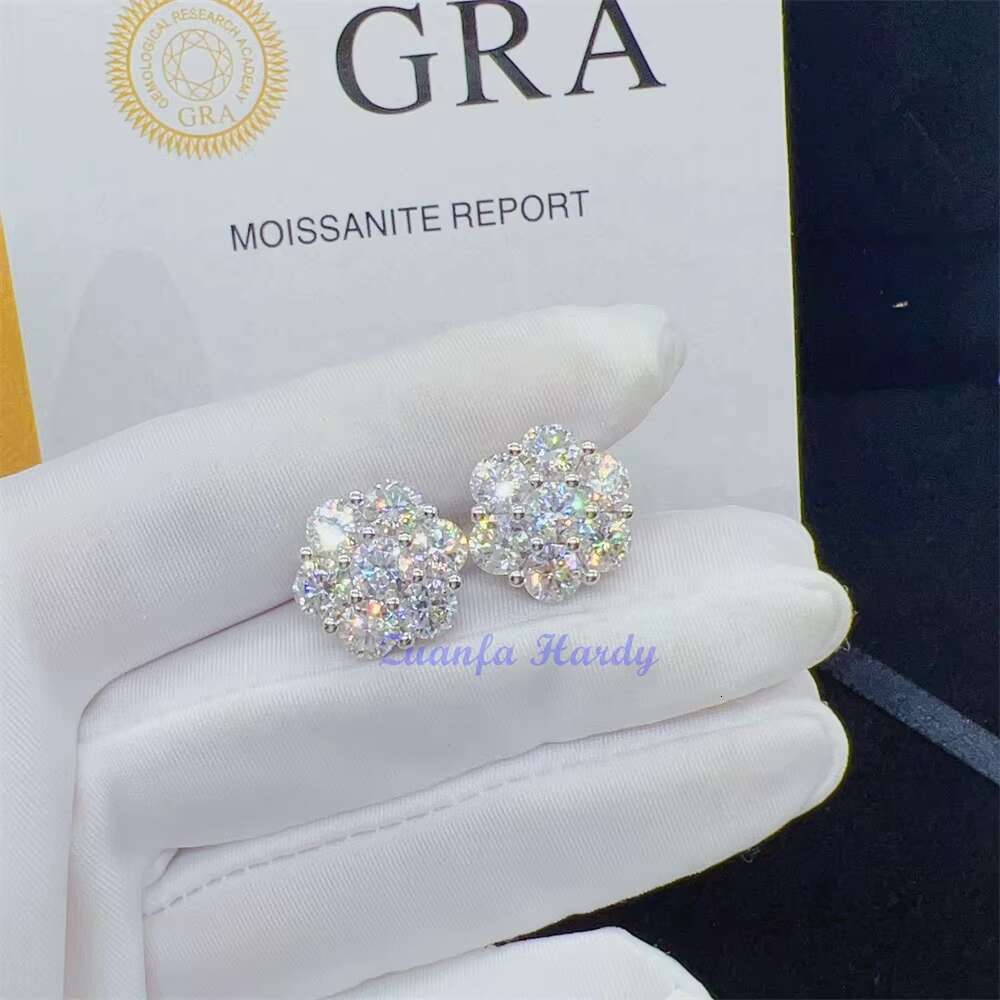 Zuanfa Hot Top Selling Pass Diamond Tester Fine Jewelry 925 Silver 8mm 12mm 15mm Flower Earrings VVS Moissanite Stud Earrings