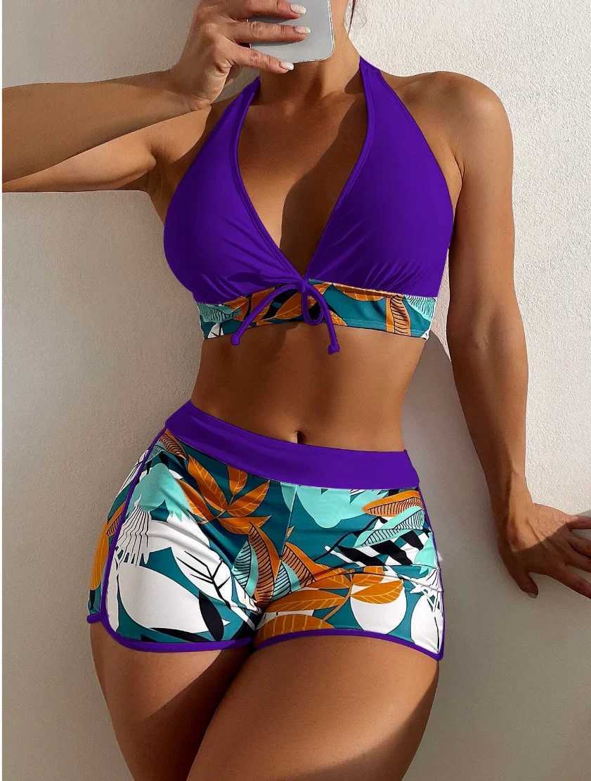 2024 Hanger Bikini Set Short Swimsuit Womens High Waist Swimsuit Fa Printed Swimsuit Beach WearXJ250324