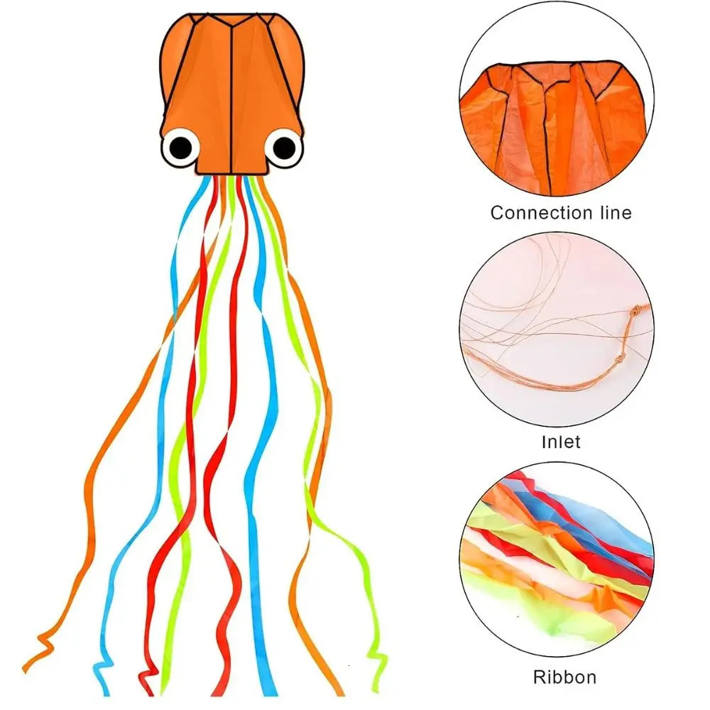 Orange 3D Octopus Kite Arrives 4m Giant Good Flying Soft DIY Toy Childrens Friends Game 250321