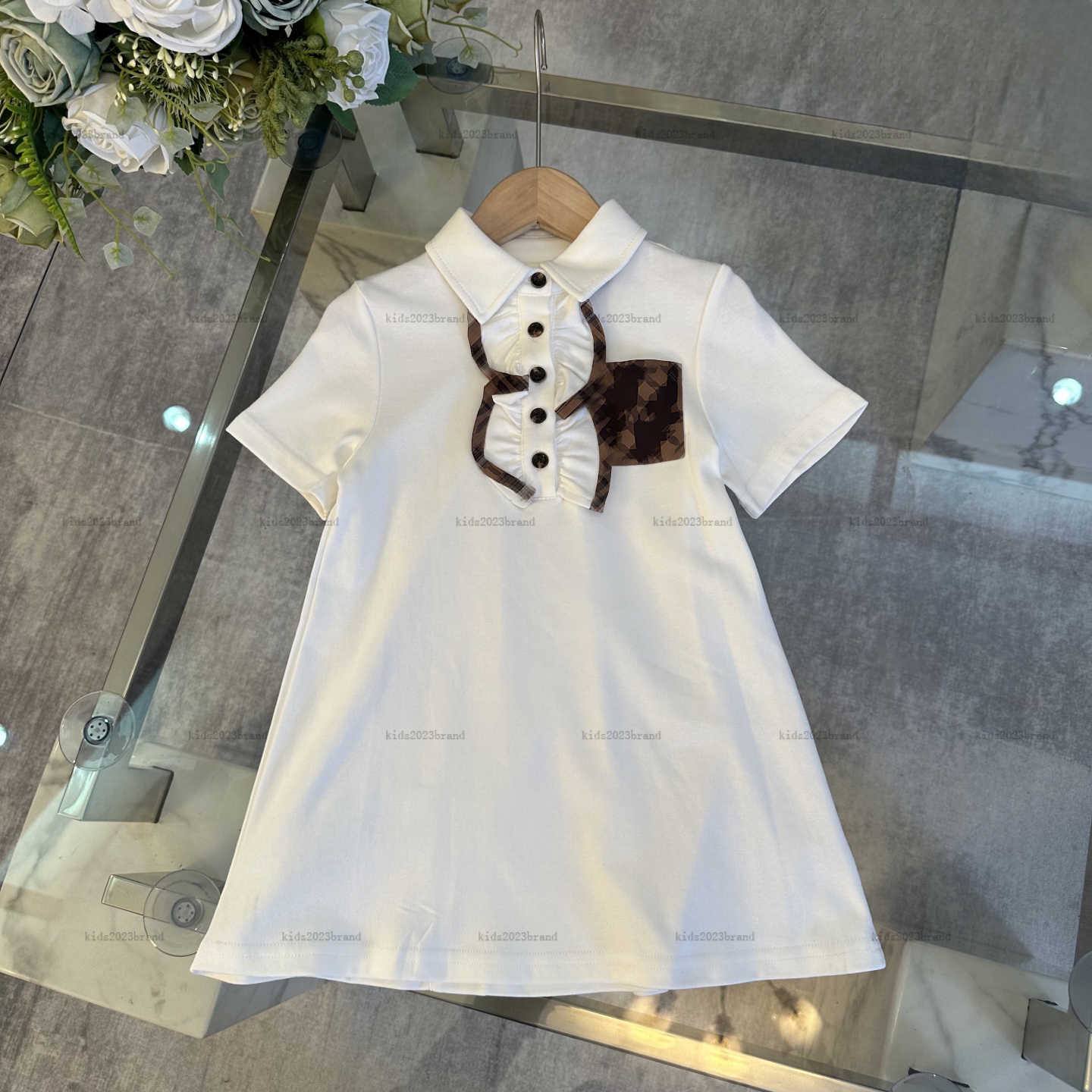 New lapel girls dress Front fold design Princess dress kids designer clothes Summer partydress baby skirt A013X01N006