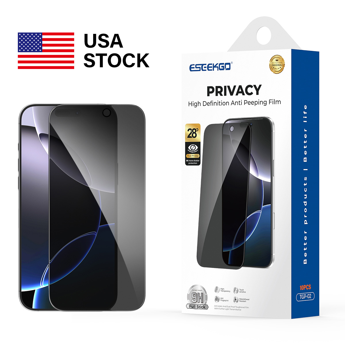 USA STOCK LOCAL ESEEKGO Screen Protector Tempered GLass HD Privacy Glass Anti peeping for iPhone 16 16Pro Max 15 PRO MAX XR TGP-02 With 10 in 1 Paper 