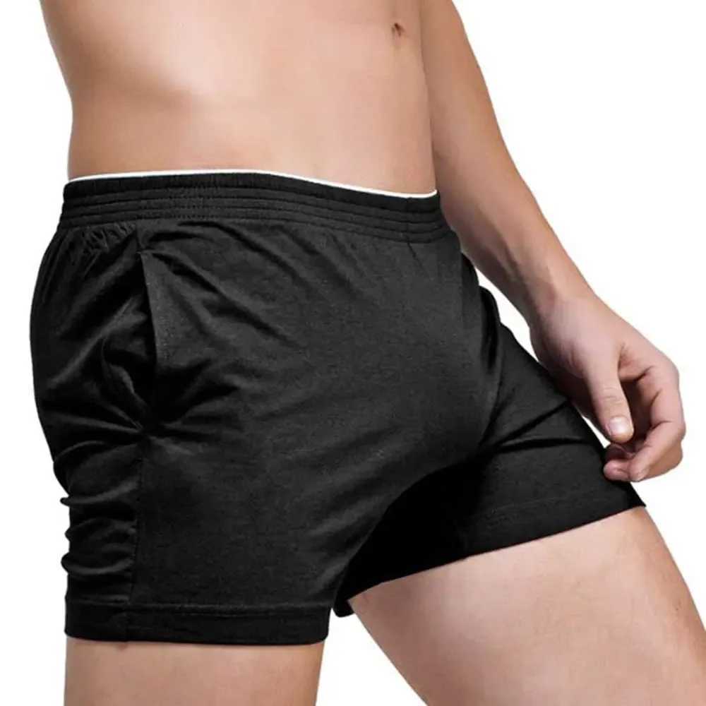 Mens running exercise shorts cotton gym training lounge sleep bottom elastic waist casual pajamas pocket jogging home clothes W250324