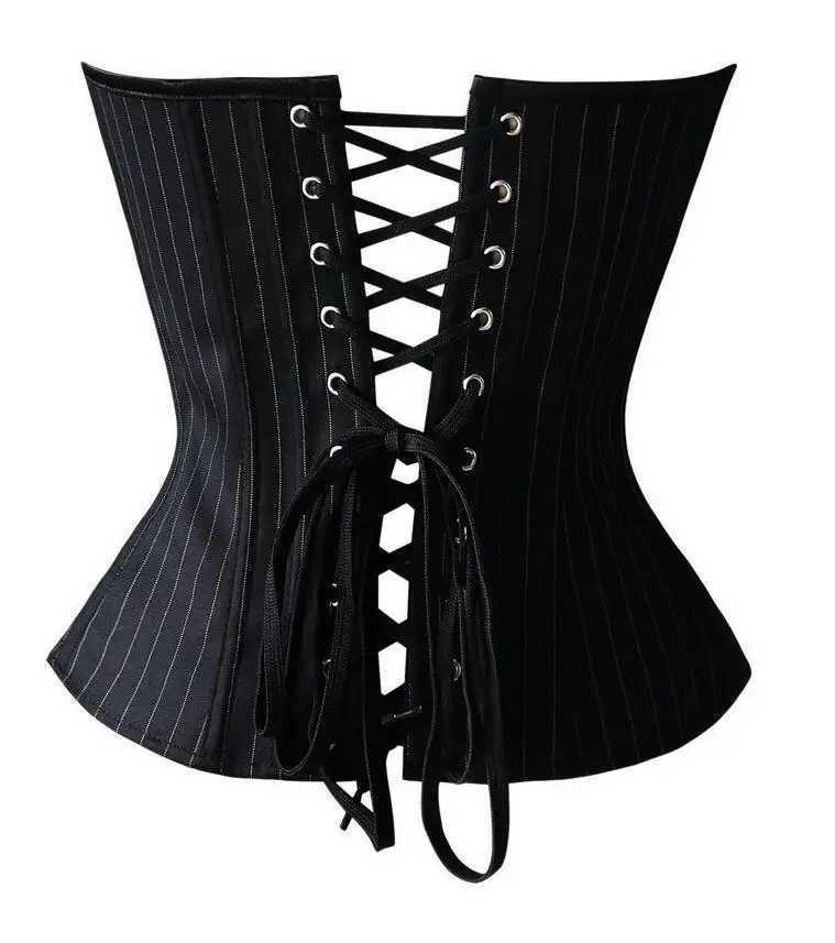 Caudatus Overbust Womens Tight corset Striped Office Party Plus Size Tight corset and Bustiers Zipper Underwear Top Korsett Black W250325